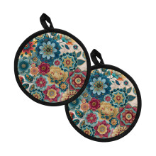 Maniques et gants de cuisine bohèmes à motifs floraux (2 pièces)