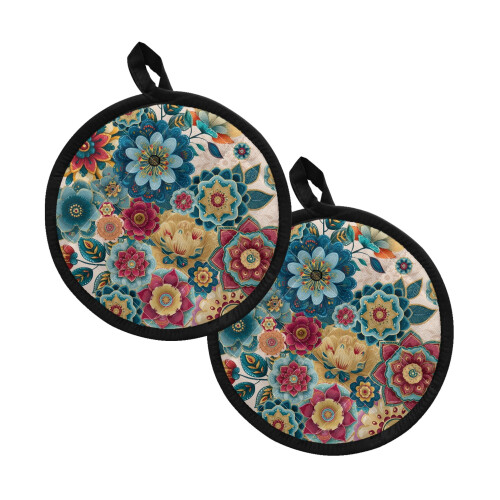 Βάσεις για γλάστρες και γάντια φούρνου σε boho σχέδια με λουλούδια, 2 τεμάχια
