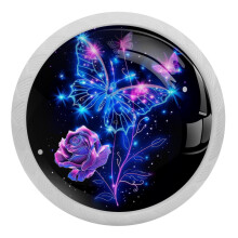 Boutons de meuble en cristal avec motif papillon rose lumineux (4 pièces)