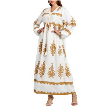 Robe grande taille à manches longues et col en V en mélange de rayonne