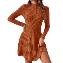 Damen-A-Linienkleid, langärmelig, figurbetont, halbhoher Kragen