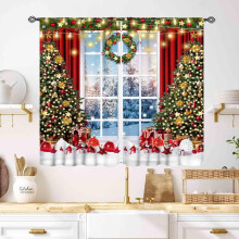 Christmas Curtains Red Snowflake Pine Tree Design 2 Panel