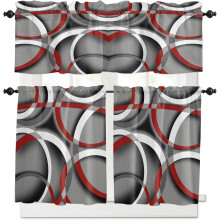 Kitchen Curtain Set Gray Red 3-Piece 54x18 in + 27.5x36 in