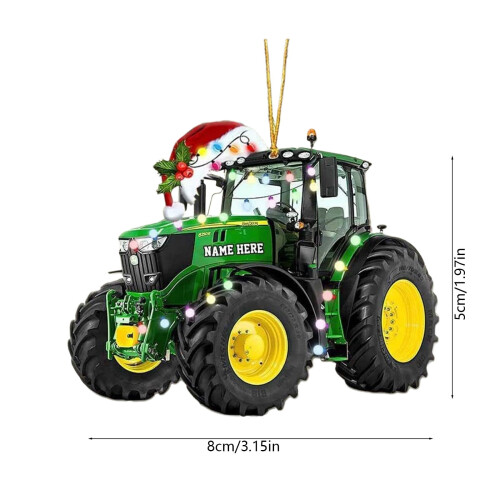 Christmas Tractor Ornament Green Acrylic 2D 2