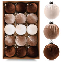 Brown Velvet Christmas Tree Ornaments 15pcs 80mm