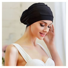 Nylon Pleated Swim Cap for Women Black One Size