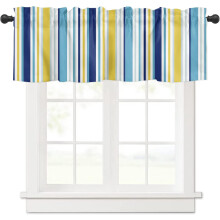 Aqua Navy Yellow Textured Rod Pocket Valance Curtains