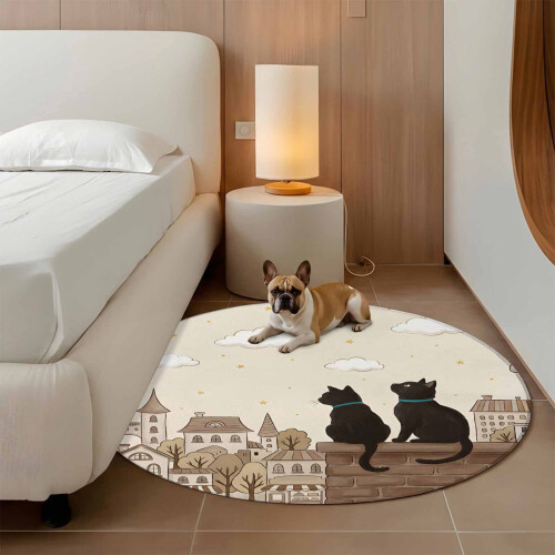 Rectangle Rug Farm Black Cats Buildings Design Japanese 2