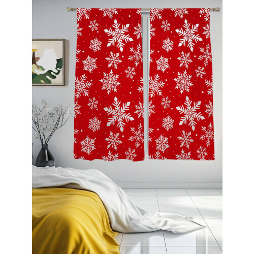 Snowflake Sheer Curtains Red White 52x72 in Light Filtering 2