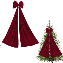 Wine Red Velvet Bow Christmas Tree Topper and Door Pendant
