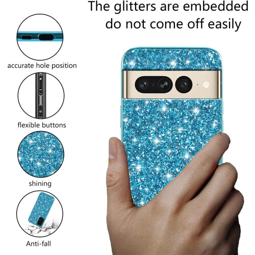 Θήκη Glitter για το Google Pixel7Pro σε μπλε χρώμα, ανθεκτική σε κραδασμούς 2