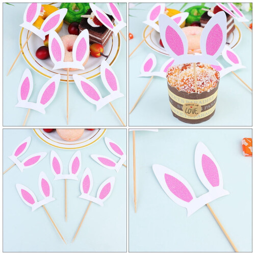 Pink Bunny Ear Cake Toppers Synthetic Durable 30 Pcs 1