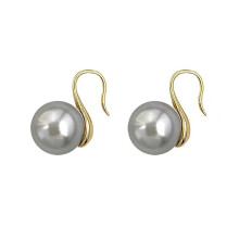 Hoops Grey Pearl Earrings for Women French Hook Round Style