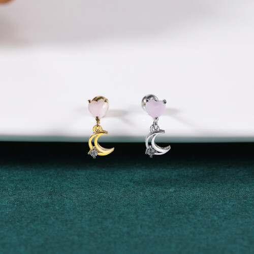 Pink Heart Stud Earrings Gold Tone 1 Pair 2