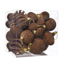 Brown Flocked Christmas Ornaments Velvet Balls 36PCS