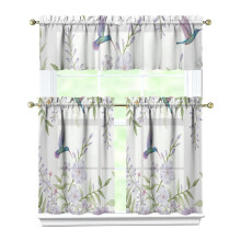 Purple Flower Bird Kitchen Curtain Valance Set 36 inch