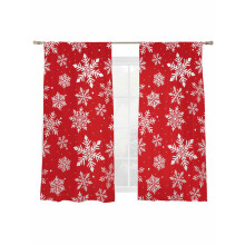 Red and White Snowflake Sheer Curtains 2 Panels 52x63 Rod