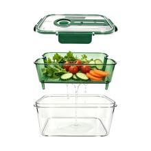 Conteneur de Stockage Alimentaire avec Passoire Amovible, Garde-Produit Transparent avec Panier de Drainage, Bacs Organisateurs Hermétiques A