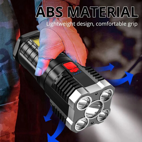 2X Super Bright Flashlight Ultra Powerful LED Torch Light Rechargeable Side Light 5LED Outdoor Flashlight for Camping 2