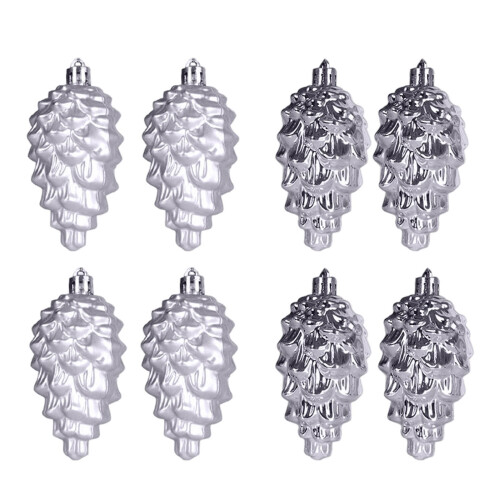 Silver Plastic Christmas Ornaments 3.5In 8-Pack