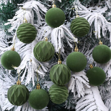 Velvet Flocked Christmas Ornaments Green 12-Pack