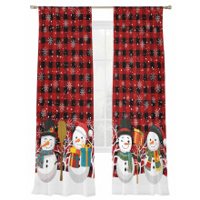 Christmas Snowman Voile Curtains 52x84 in Red Black Plaid