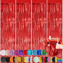 Red Metallic Tinsel Foil Fringe Curtains 4-Pack 3.3x8.3 Ft