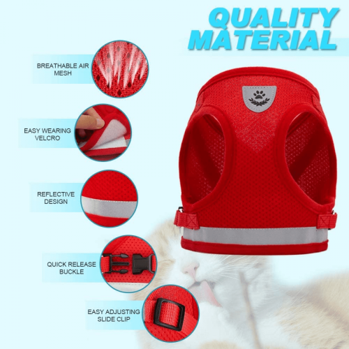 Cat Harness and Leash Set Adjustable Soft Mesh Vest with 2