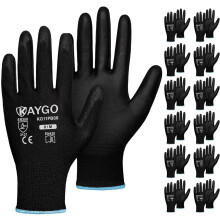 PU-Coated Safety Work Gloves Seamless Knit Large Black 12