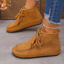 Willtoo Women's Faux Suede Lace-Up Ankle Boots Brown