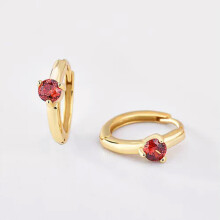 Solitaire CZ Crystal Sterling Silver Hoop Earrings Gold Red