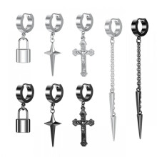 Stainless Steel Hoop Earring Gothic Cross 8 pcs
