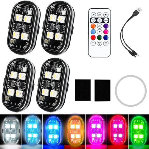 Wireless RGB LED Light with Remote, 8 Colors, 10 Flash