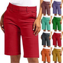 Women's Solid Elastic Twill Hiking Shorts with Pockets