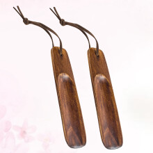 Brown Wooden Shoe Horn Ergonomic Lightweight 2 pcs