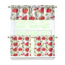 Cherry Kitchen Curtains and Valance Set 3-Piece Rod Pocket