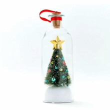 (Green) Christmas Tree Message in a Bottle Recordable Voice Message Ornament Playback Cork Snowy Scene in Bottle