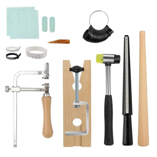 Ring Sizing Tool Kit Ring Making Plastic Ring Sizer Rubber Hammer Saw Polishing Cloth Wooden Stick Ring Making Tools