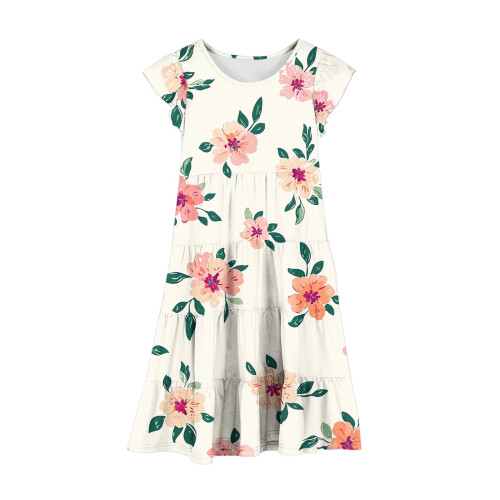 Mädchenkleid mit Blumenmuster, Volantärmeln und 2