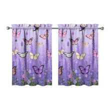 Vintage Purple Lavender Butterfly Kitchen Curtains 28x36