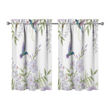 Vintage Purple Flower Bird Kitchen Curtains 28x39 Inch 2