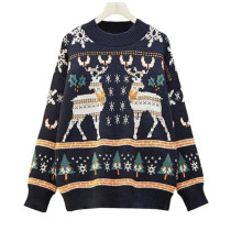 Snowflake Reindeer Sweater Navy Medium Soft Cozy Relaxed Fit