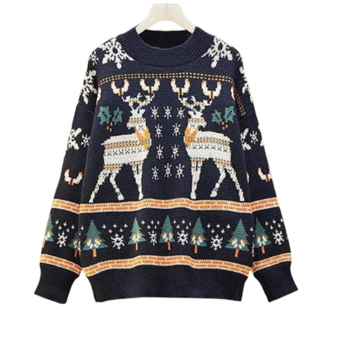 Snowflake Reindeer Sweater Navy Medium Soft Cozy Relaxed Fit