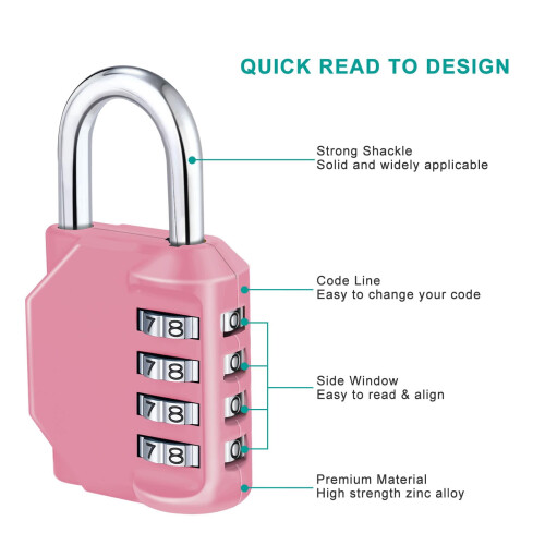 4-Digit Combination Padlock Outdoor Gym School Lock Pink 2
