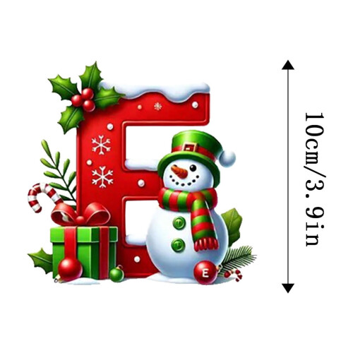 Red Initial Christmas Ornament Acrylic Snowman with Green 2