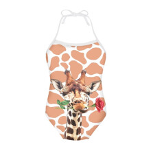 Cow Print One-Piece Swimsuit with Floral Rose and Giraffe
