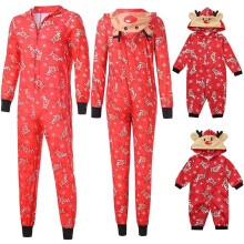 Christmas Family Jumpsuits Reindeer Hooded Zipper Rompers
