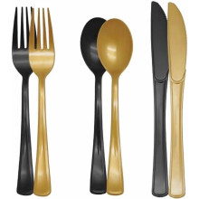 Black and Gold Plastic Cutlery Set Heavy Duty 150 pcs
