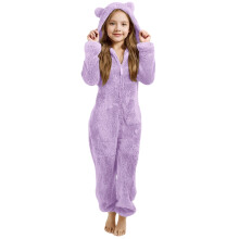 Fleece-Lined Romper Suit with Cat-Ears Hood for Kids 3-12