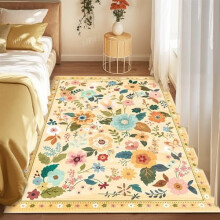 Floral Area Rug 4x6 ft Machine Washable Non-Slip Boho Ivory